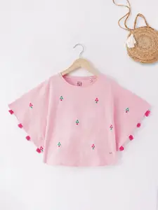 Ed-a-Mamma Girls Pink Printed V-Neck T-shirt