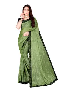Silk Bazar Olive Green & Black Floral Art Silk Saree