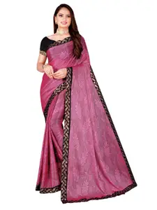 Silk Bazar Pink & Black Floral Art Silk Saree
