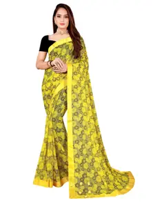 Silk Bazar Yellow & Black Floral Art Silk Saree