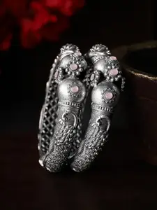 Rubans Set Of 2 Silver-Plated Stone Studded Oxidized Bangle