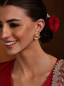 Rubans Women Gold-Toned & Red Classic Drop Earrings