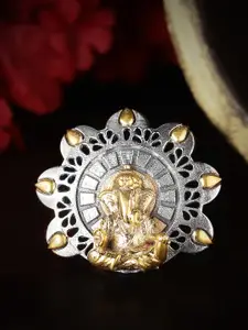 Rubans Dual-Toned Hadcrafted Adjustable Finger Ring With Lord Ganesha Motif