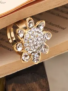 ANIKAS CREATION Gold-Plated White CZ-Studded Adjustable Ring