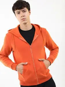 KETCH Men Orange Hooded Solid Sweatshirt
