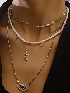 Jewels Galaxy Gold-Plated & White Layered Necklace