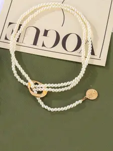 Jewels Galaxy Women White & Gold-Plated Beaded Layered Necklace