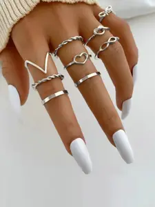 Jewels Galaxy Set Of 9 Silver-Plated Finger Rings