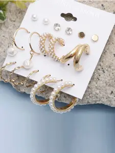 Jewels Galaxy Women Gold-Toned & White Contemporary Studs Earrings