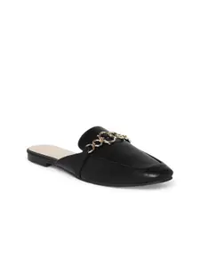 Forever Glam by Pantaloons Women Black Embellished Mules with Buckles Flats