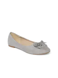 Forever Glam by Pantaloons Women Taupe Embellished Ballerinas with Bows Flats