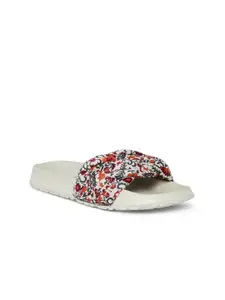 Forever Glam by Pantaloons Women White & Red Floral Printed Sliders