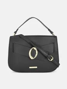 Forever Glam by Pantaloons Black Textured Structured Satchel