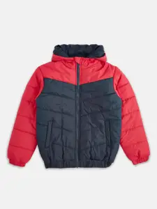 Pantaloons Junior Boys Red and Navy blue Hooded Padded Jacket