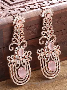 KARATCART Women Pink & Rose Gold Contemporary Drop Earrings