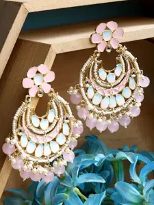 KARATCART Women Pink Beads and Meena  Gold Plated Contemporary Chandbalis Earrings