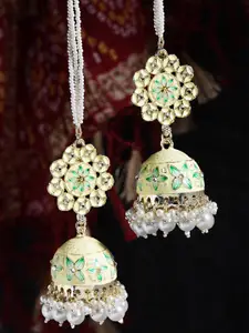 KARATCART Women Green & Gold-Toned Contemporary Jhumkas Earrings