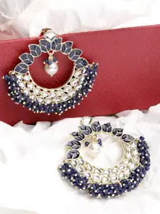 KARATCART Women Gold-Plated & Navy Blue Contemporary Chandbalis Earrings