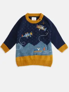 Pantaloons Baby Boys Navy Blue & Blue Embroidered Pullover
