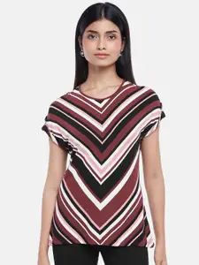 Annabelle by Pantaloons Women Maroon & Black Striped Extended Sleeves Top