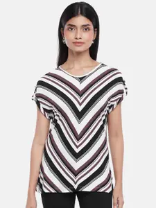 Annabelle by Pantaloons Off White & Black Striped Extended Sleeves Top