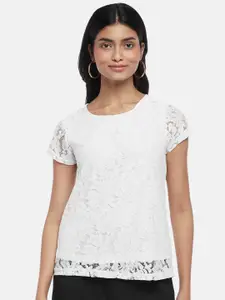 Honey by Pantaloons Off White Lace Floral Top