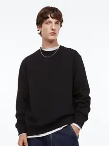 H&M Men Black Regular Fit Cotton Sweatshirt