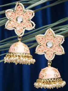 KARATCART Women Peach-Coloured Dome Shaped Meenakari Jhumkas Earrings