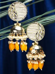 KARATCART Women Yellow  Gold Plated Contemporary Kundan Jhumkas Earrings
