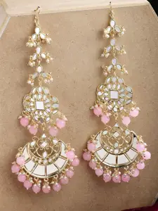 KARATCART Pink Gold Plated Beads Mirror Studded Contemporary Chandbalis Earrings