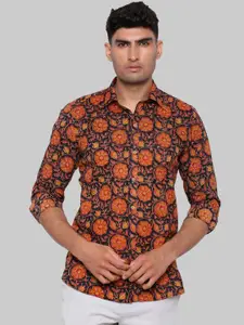 Tistabene Men Black & Orange Premium Floral Printed Casual Shirt
