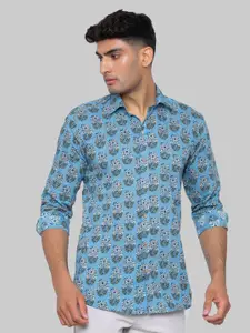 Tistabene Men Blue Premium Regular Fit Floral Printed Cotton Casual Shirt