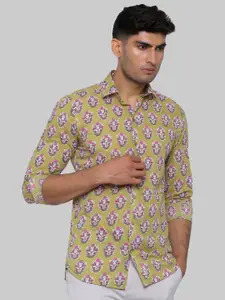 Tistabene Men Green Premium Regular Fit Floral Printed Cotton Casual Shirt