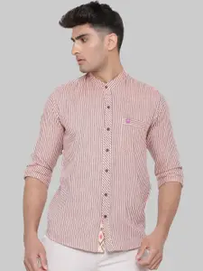 Tistabene Men Pink Premium Striped Embroidered Cotton Casual Shirt