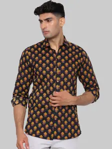 Tistabene Men Black & Orange Premium Printed Cotton Casual Shirt