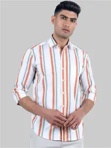 Tistabene Men White Premium Striped Cotton Casual Shirt