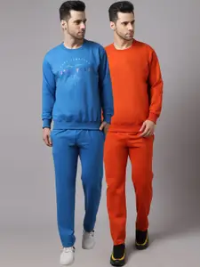 VIMAL JONNEY Men Pack of 2 Blue & Rust Orange Fleece Tracksuits