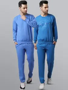 VIMAL JONNEY Men Pack of 2 Blue Printed Fleece Tracksuits