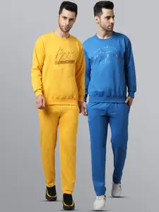 VIMAL JONNEY Men Pack of 2 Blue & Yellow Printed Fleece Tracksuits