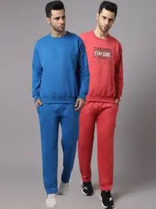 MACK JONNEY Men Pack of 2 Blue & Red Printed Fleece Tracksuits