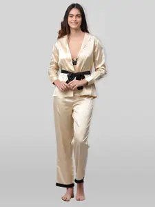 PRETTY LOVING THING Women Gold-Toned & Black Night suit