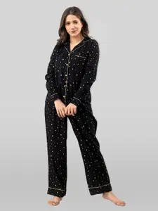 PRETTY LOVING THING Women Black & Beige Printed Night suit PLTPJSL020BLACK