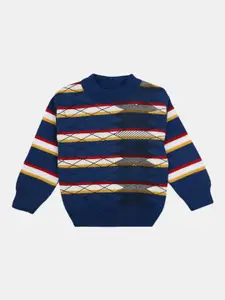 V-Mart Boys Blue & Cream-Coloured Striped Sweatshirt