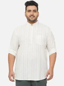 John Pride Men Plus Size White Striped Comfort Casual Shirt