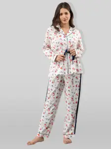 PRETTY LOVING THING Women White & Red Printed Night suit