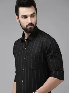 Arrow Men Black Striped Original Slim Fit Pure Cotton Formal Shirt