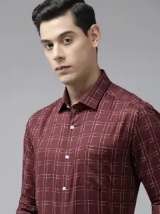Arrow Men Maroon Original Slim Fit Windowpane Checks Opaque Pure Cotton Formal Shirt