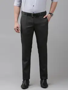 Arrow Men Grey Textured Self Design Smart Fit Mid-Rise Plain Woven Formal Trousers
