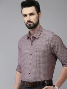 Arrow Men Maroon Pure Cotton Original Slim Fit Grid Tattersall Checks Checked Formal Shirt