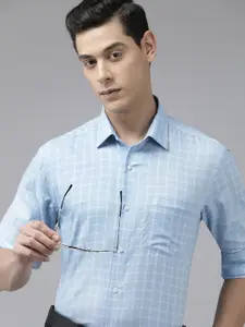Arrow Men Blue & White Manhattan Slim Fit Checked Pure Cotton Formal Shirt